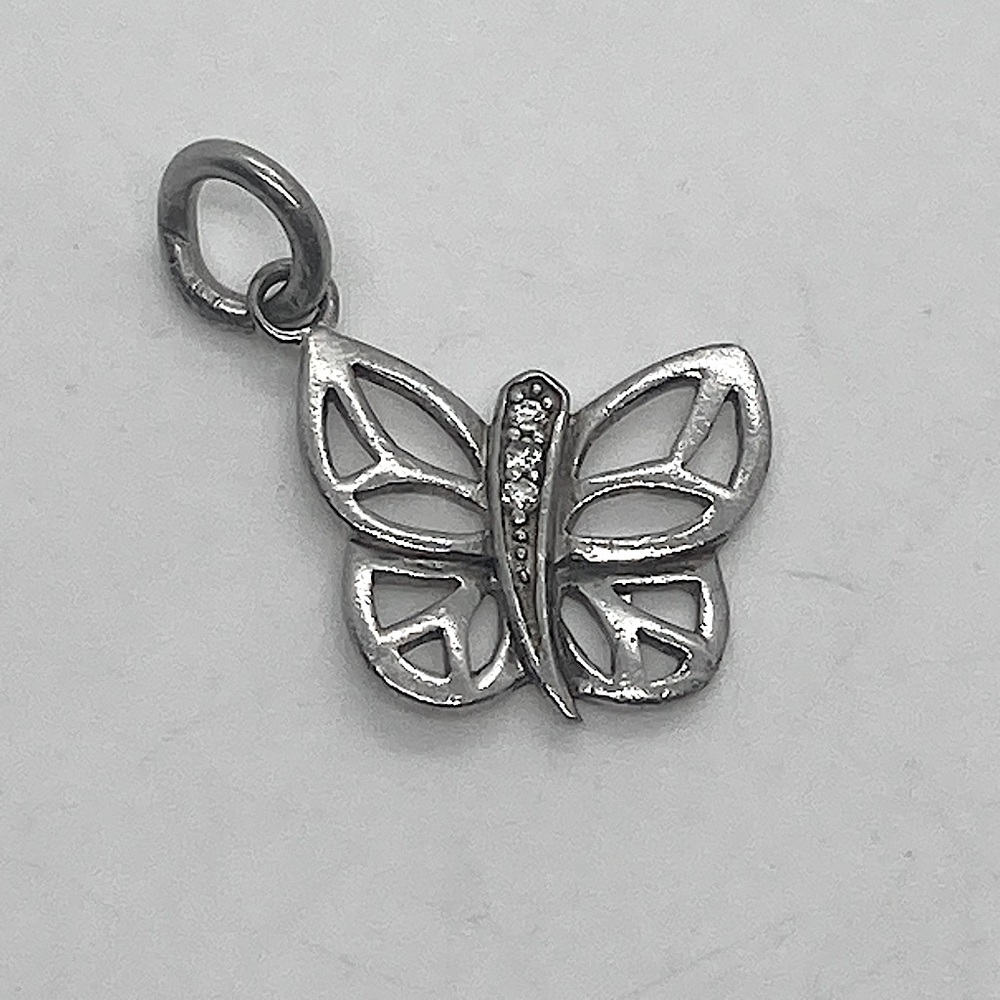 Vtg Sterling Silver & CZ Stone Butterfly Pendant Charm | .9”
